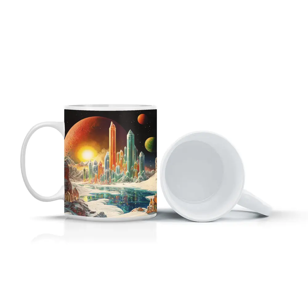 Retro Sci Fi Crystal City Space Landscape – Mugs