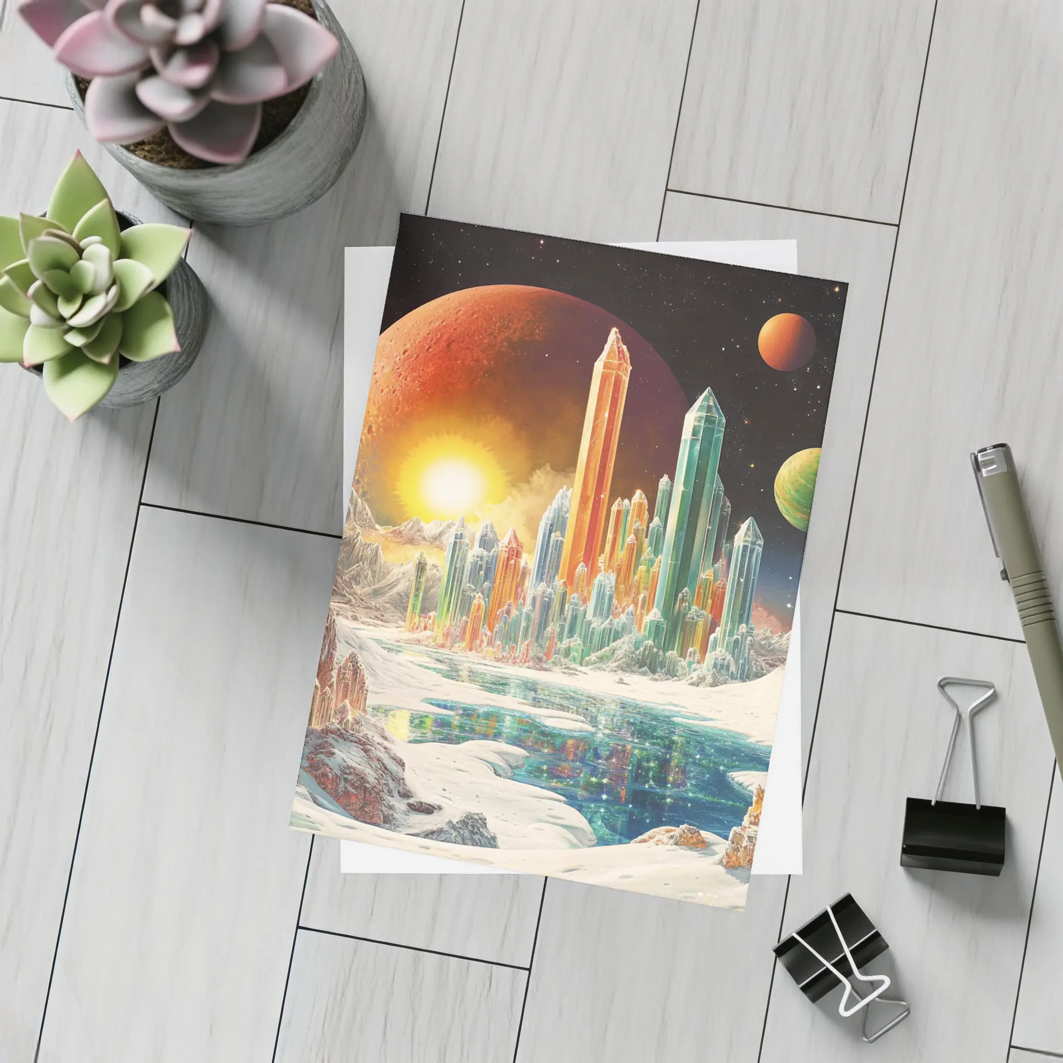 Retro Sci Fi Crystal City Space Landscape – Postcards