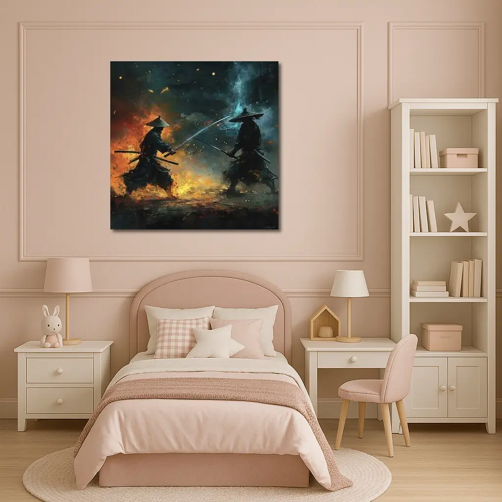 Two Samurai Duel Fire Dark Battle – Wall Art