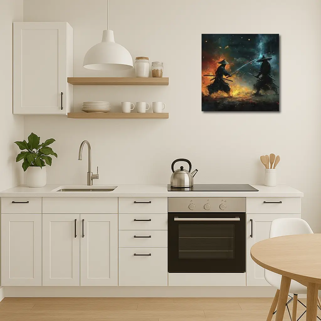 Two Samurai Duel Fire Dark Battle – Wall Art
