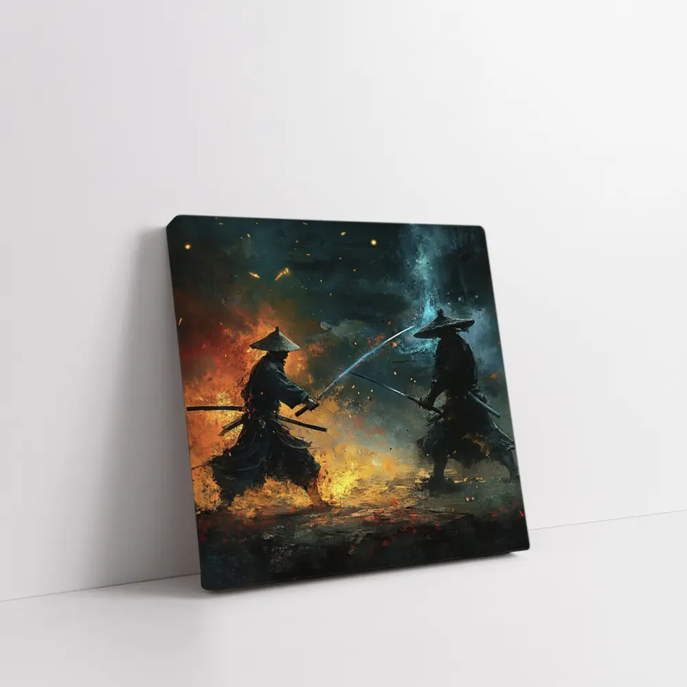 Two Samurai Duel Fire Dark Battle – Wall Art