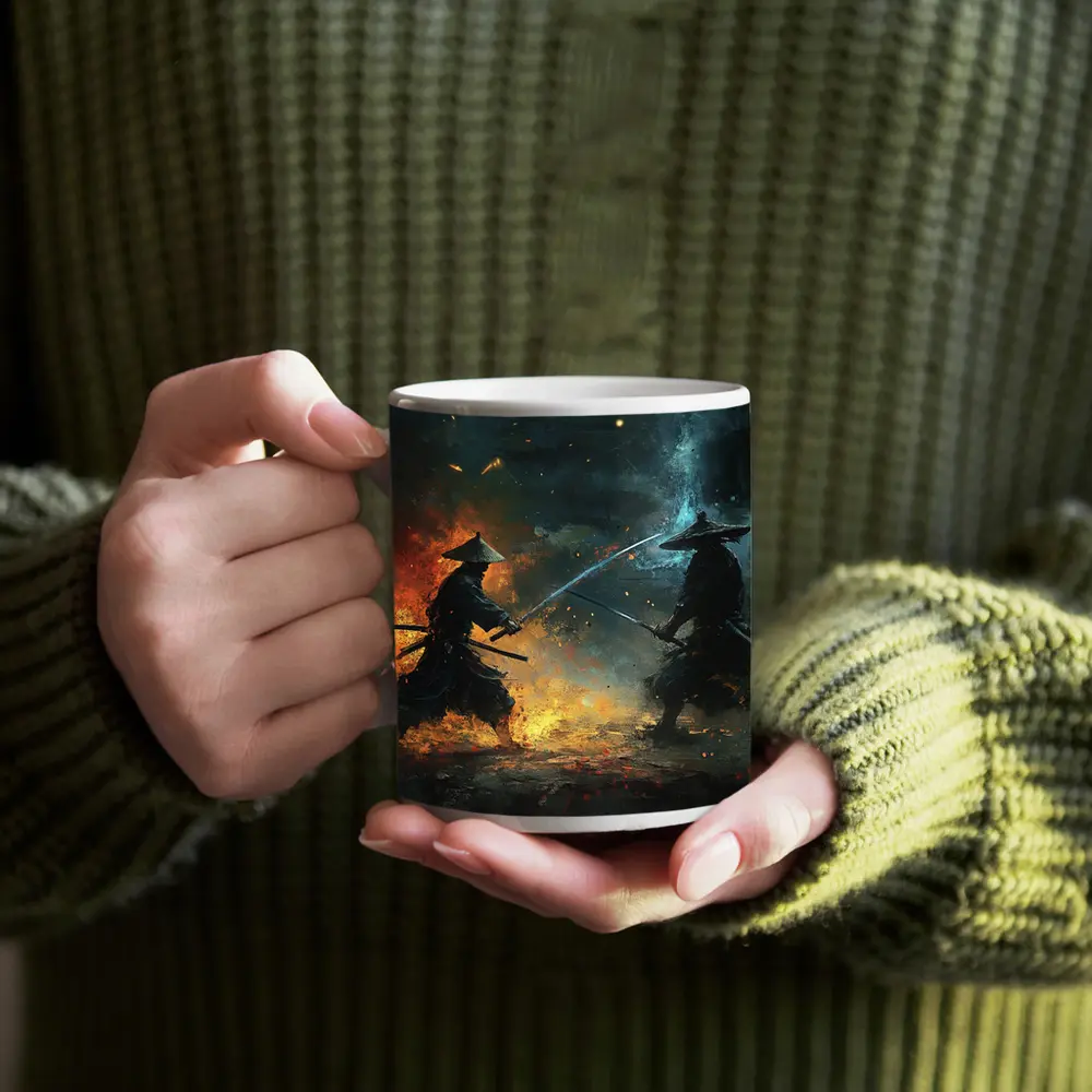 Two Samurai Duel Fire Dark Battle – Mugs