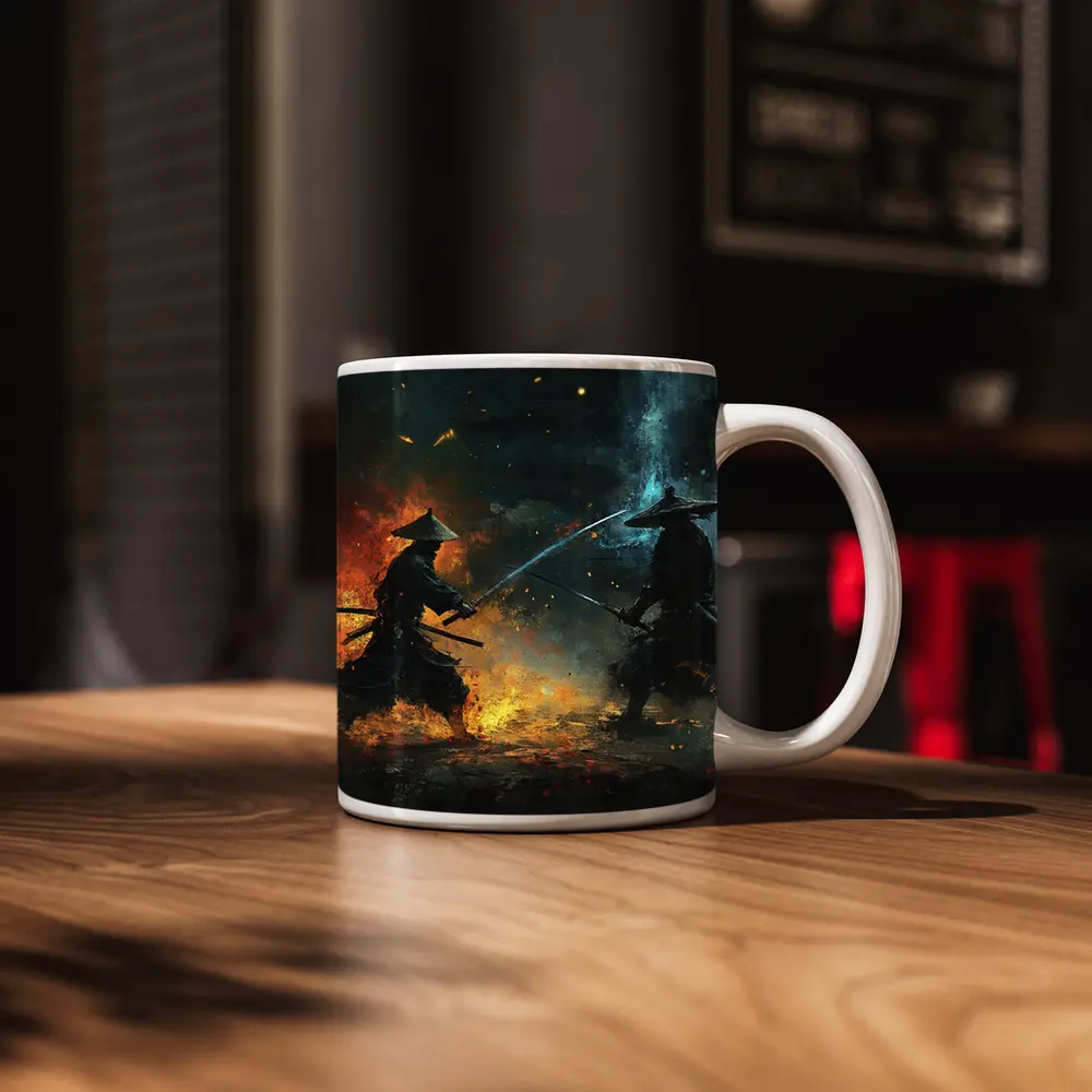 Two Samurai Duel Fire Dark Battle – Mugs
