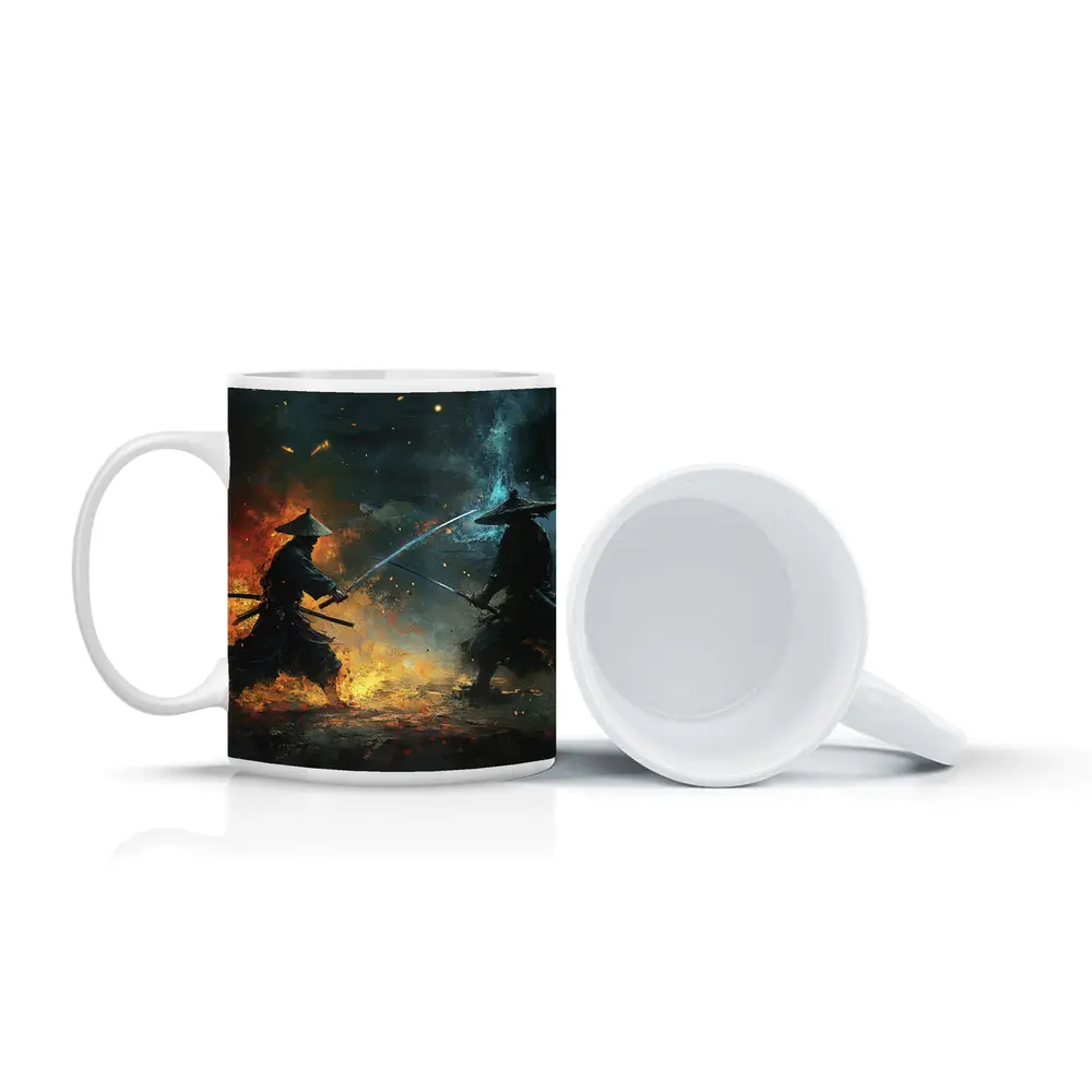 Two Samurai Duel Fire Dark Battle – Mugs