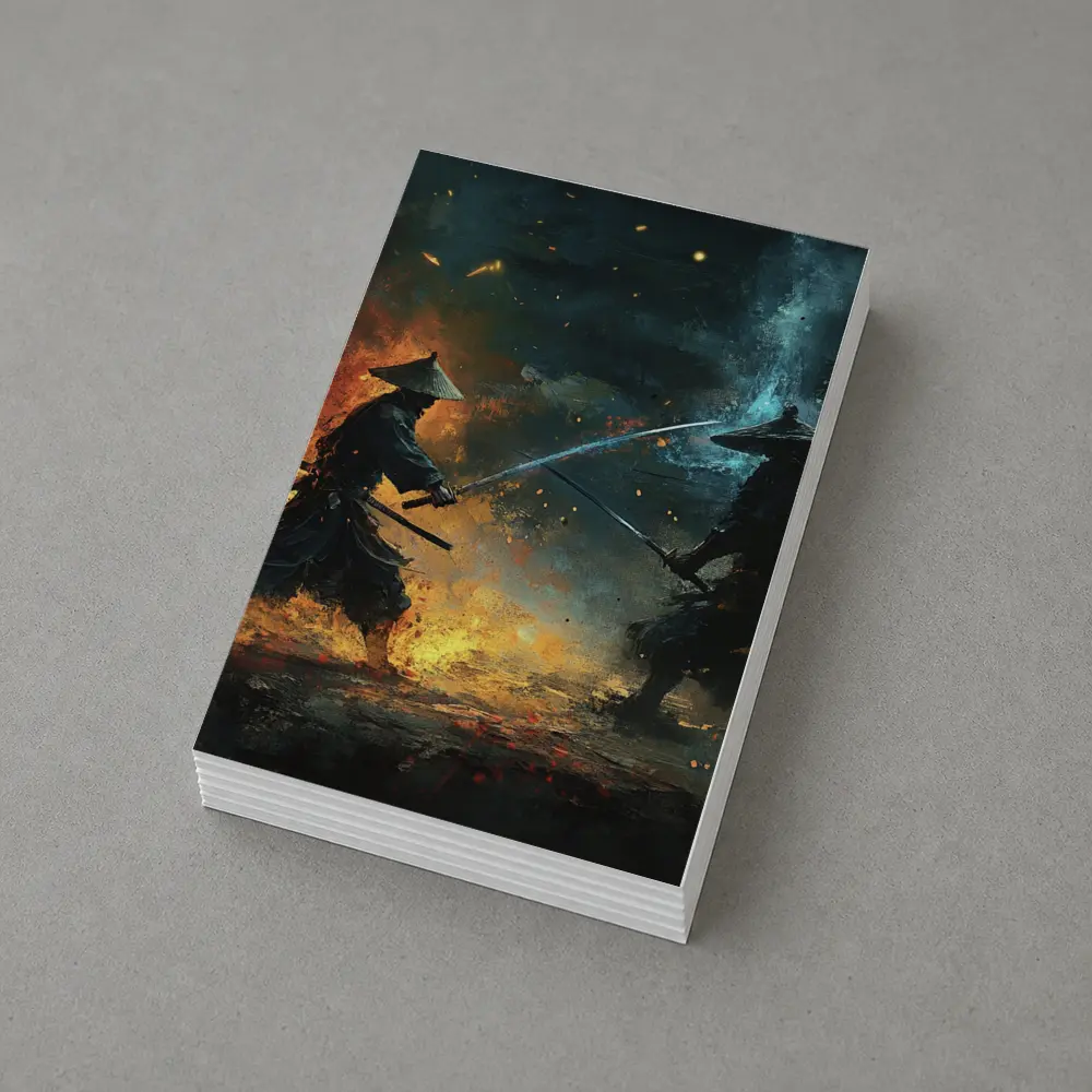 Two Samurai Duel Fire Dark Battle – Postcards
