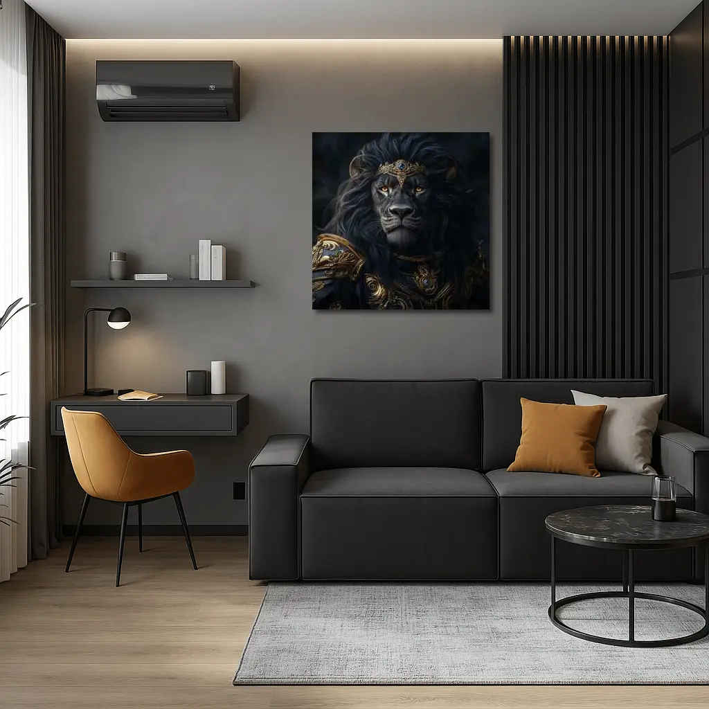 Dark Lion King Gold Armor Fantasy Portrait – Wall Art