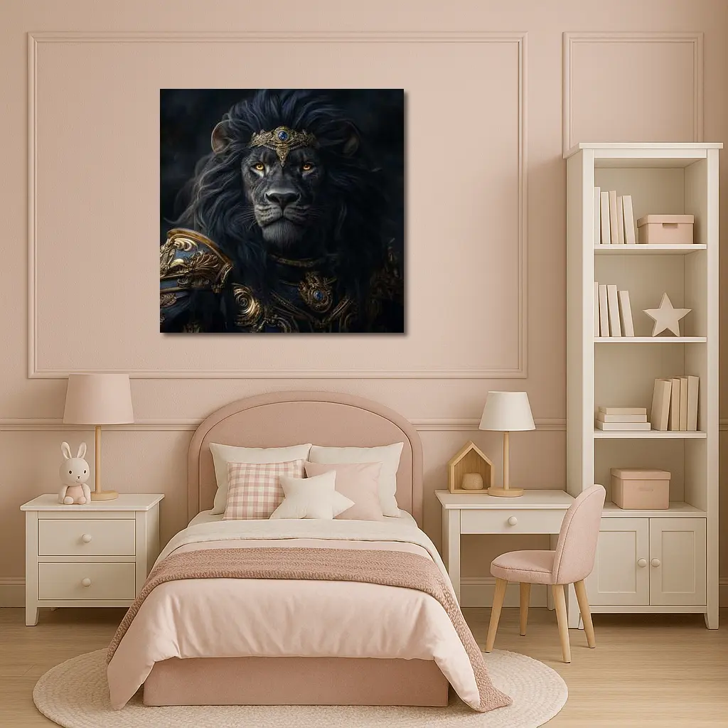 Dark Lion King Gold Armor Fantasy Portrait – Wall Art