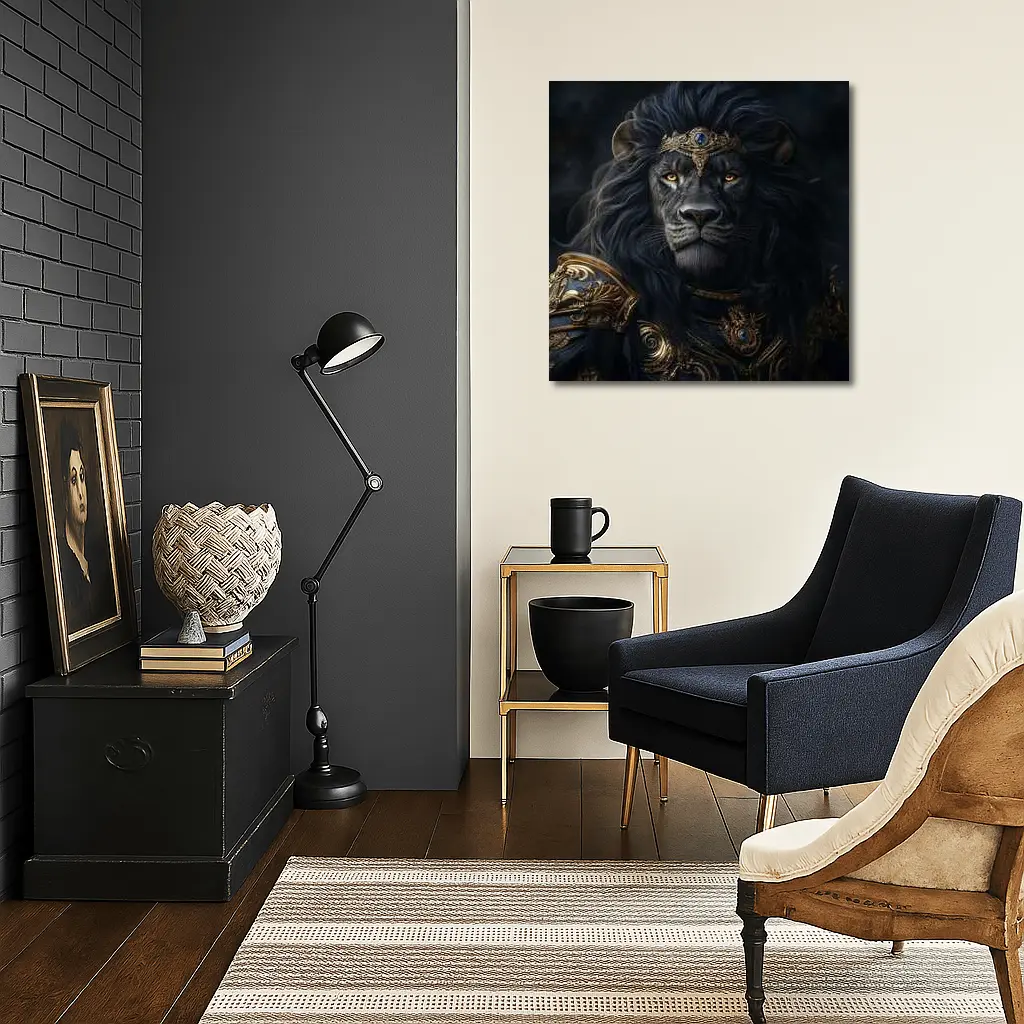 Dark Lion King Gold Armor Fantasy Portrait – Wall Art