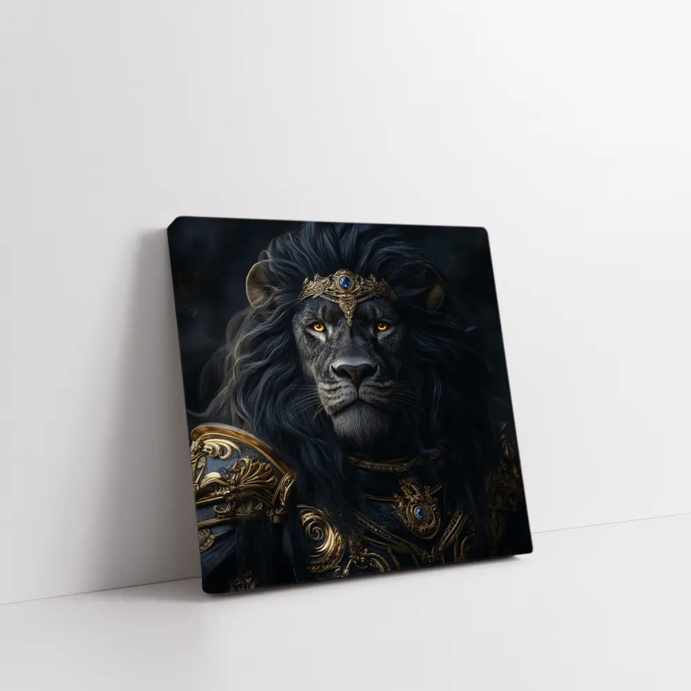Dark Lion King Gold Armor Fantasy Portrait – Wall Art