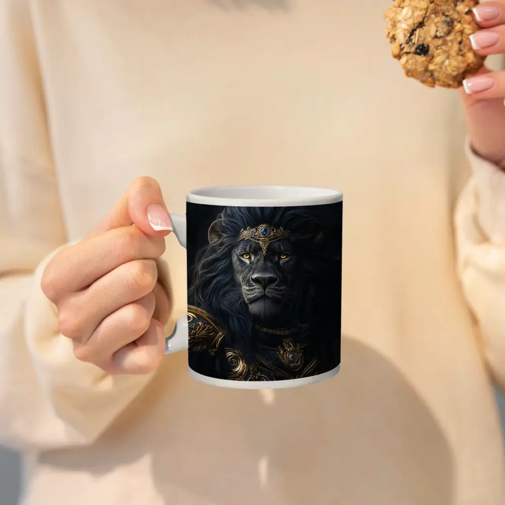 Dark Lion King Gold Armor Fantasy Portrait – Mugs