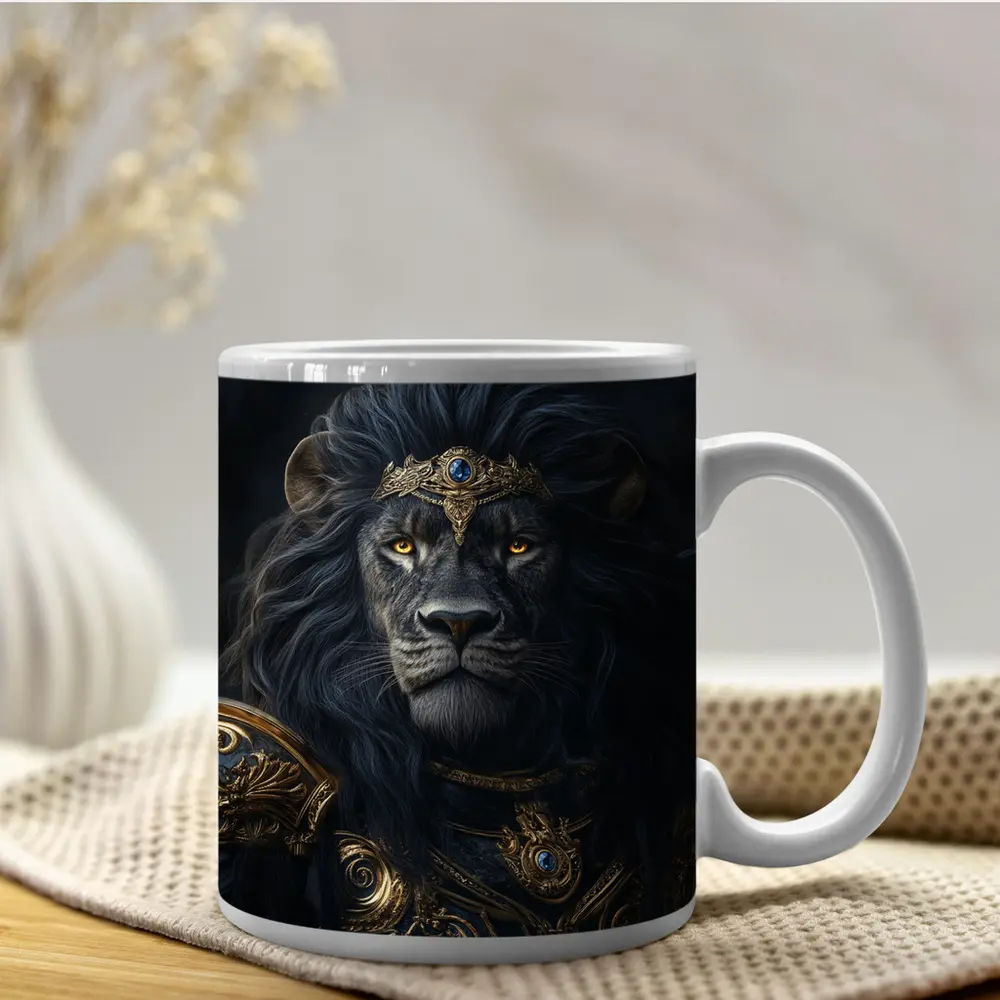 Dark Lion King Gold Armor Fantasy Portrait – Mugs