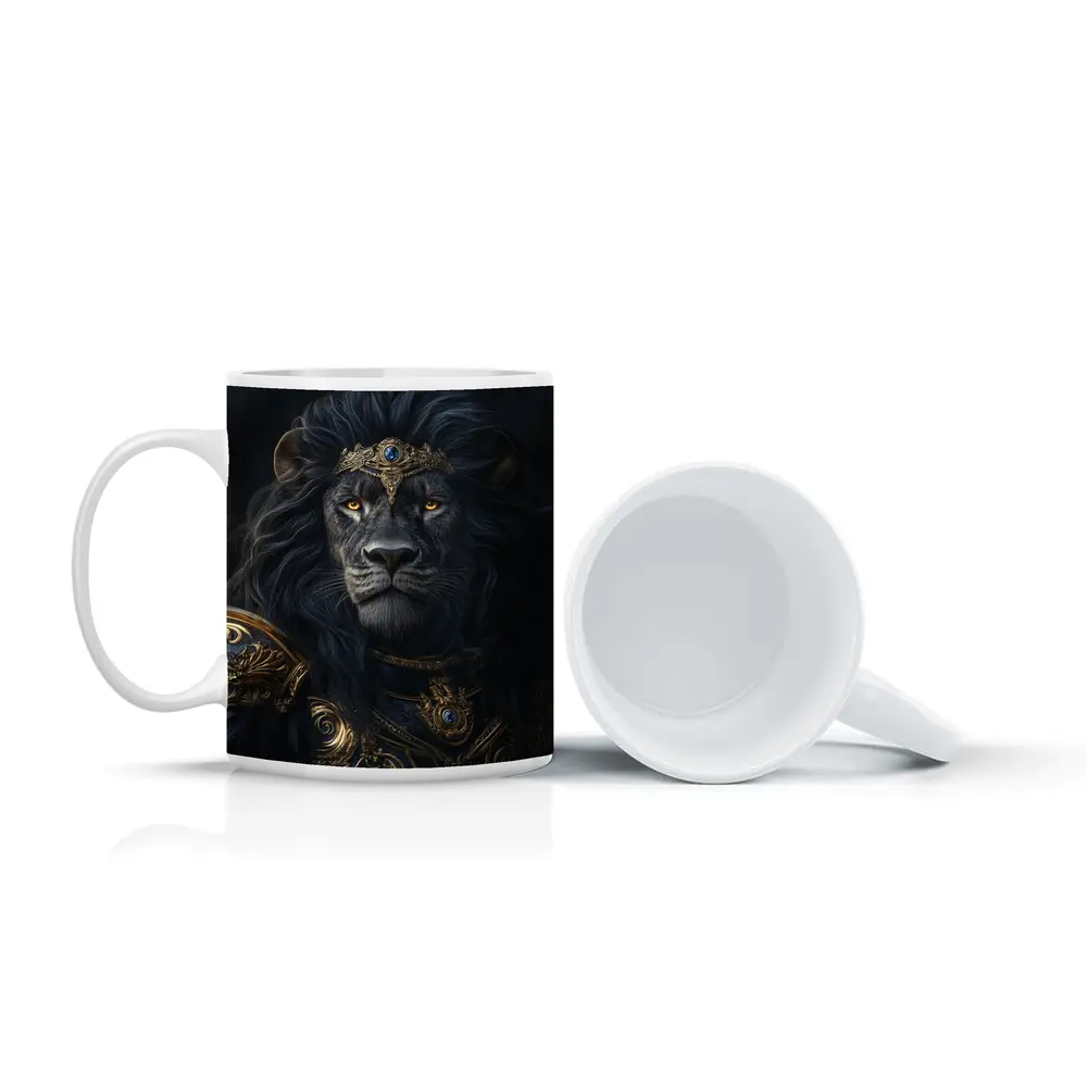 Dark Lion King Gold Armor Fantasy Portrait – Mugs
