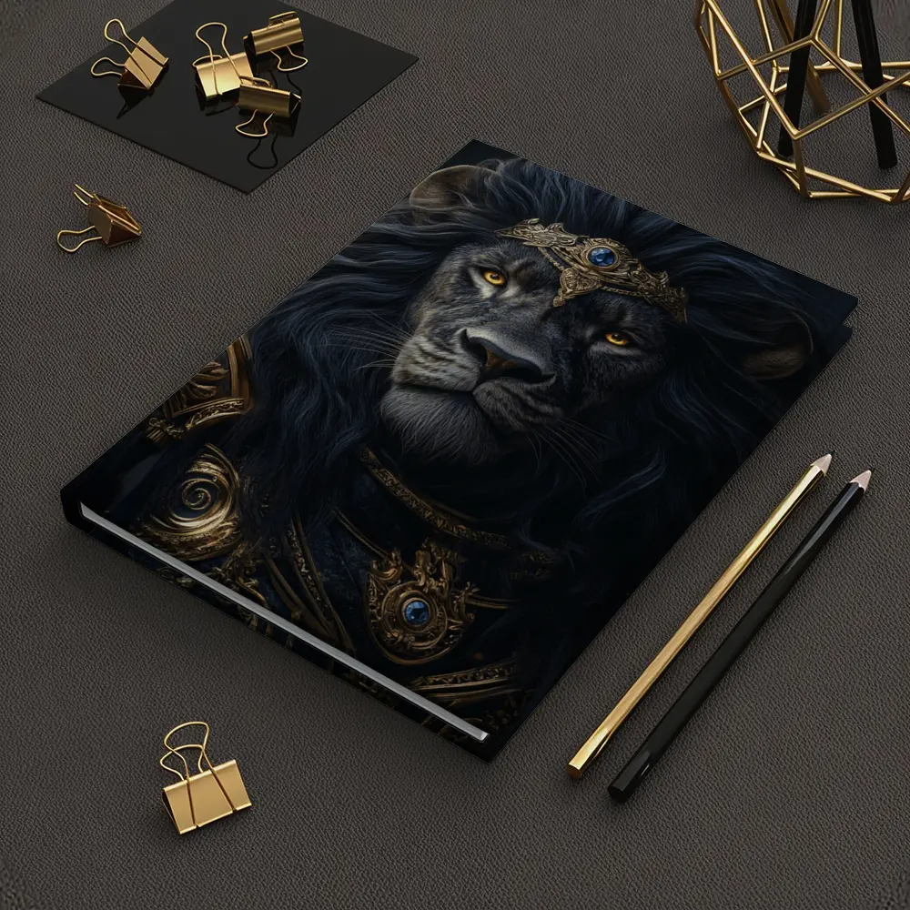 Dark Lion King Gold Armor Fantasy Portrait – Notebooks