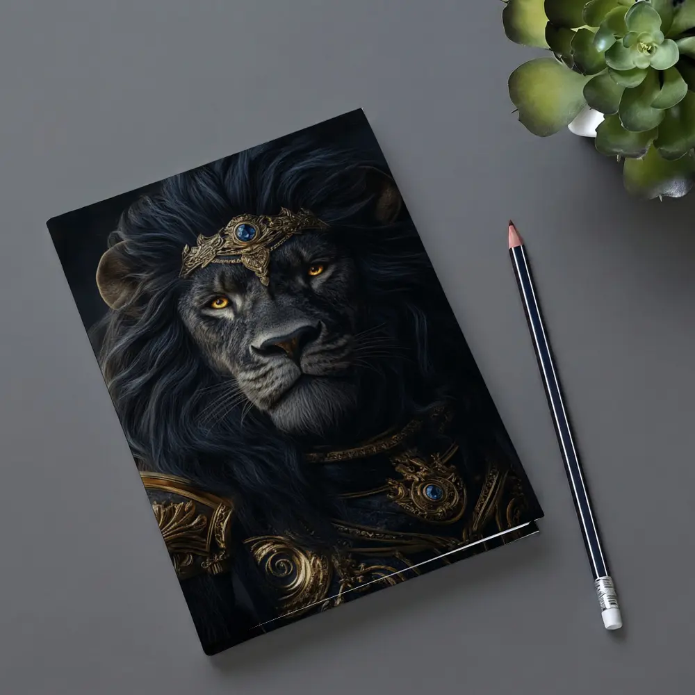 Dark Lion King Gold Armor Fantasy Portrait – Notebooks