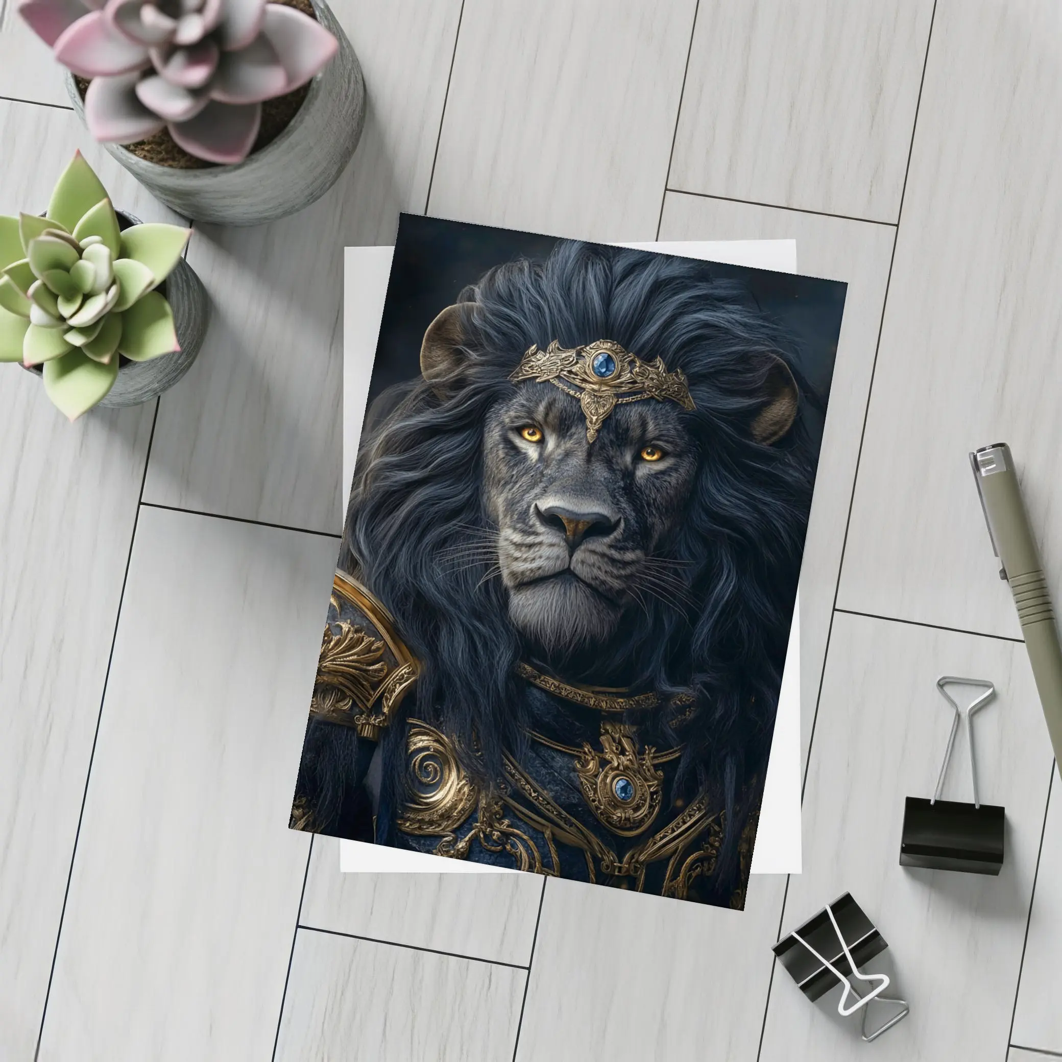 Dark Lion King Gold Armor Fantasy Portrait – Postcards