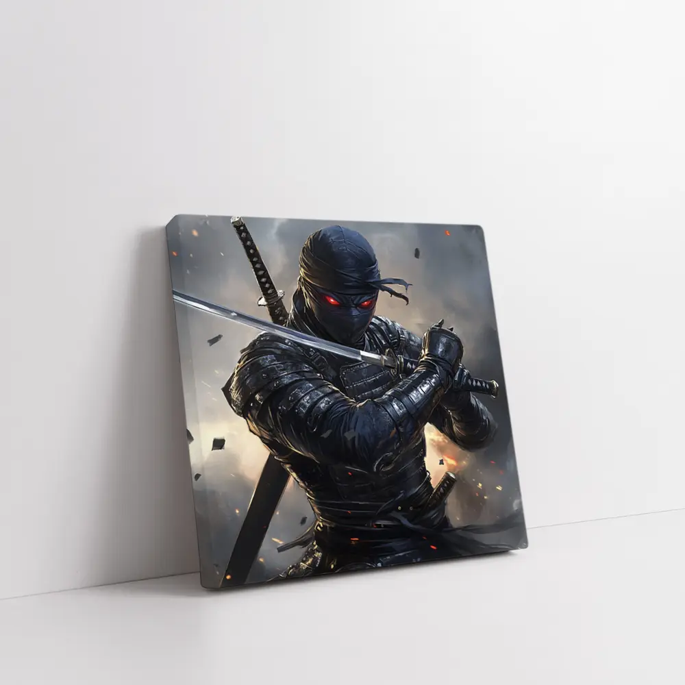 Dark Ninja Warrior Dual Swords Battle Scene – Wall Art