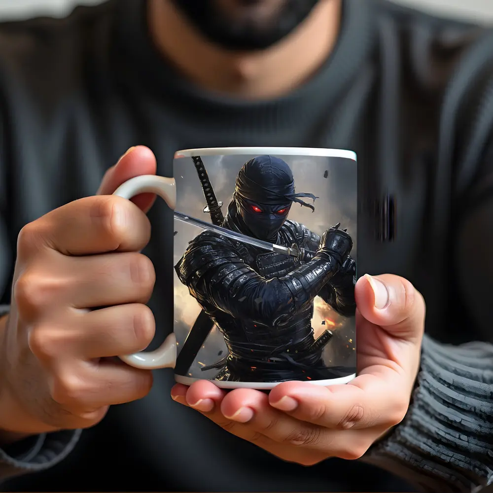 Dark Ninja Warrior Dual Swords Battle Scene – Mugs