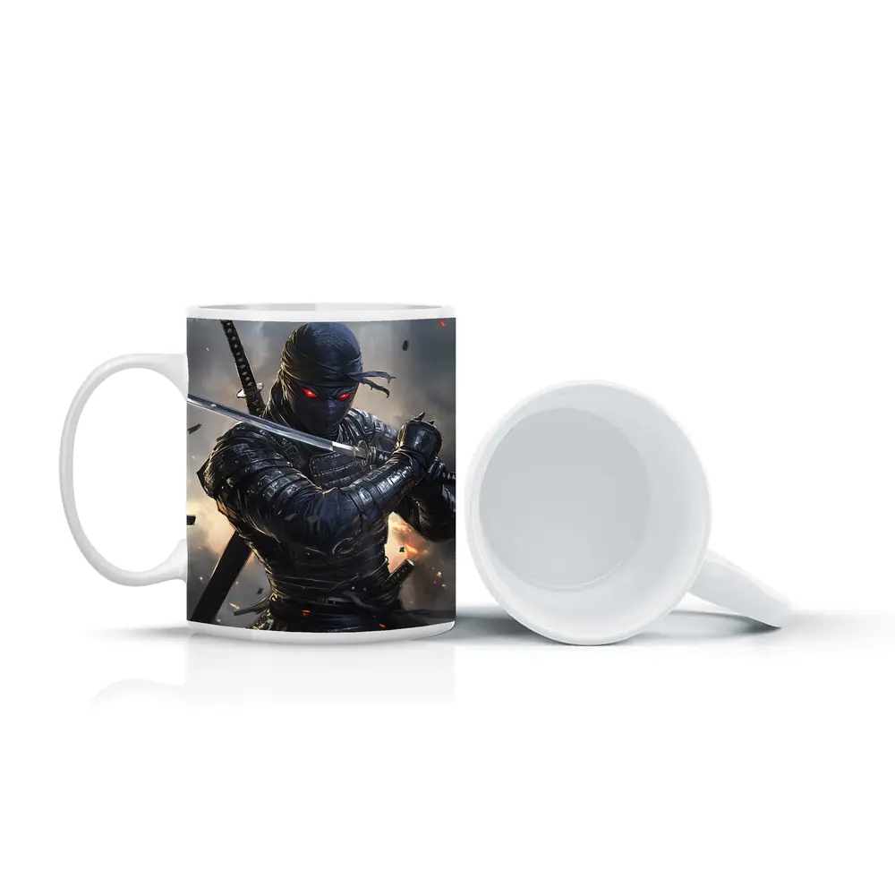 Dark Ninja Warrior Dual Swords Battle Scene – Mugs