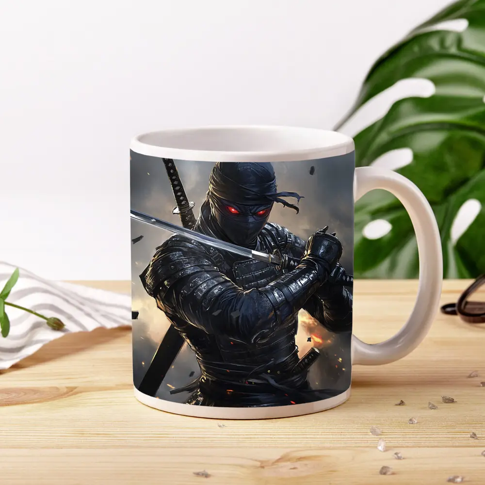 Dark Ninja Warrior Dual Swords Battle Scene – Mugs