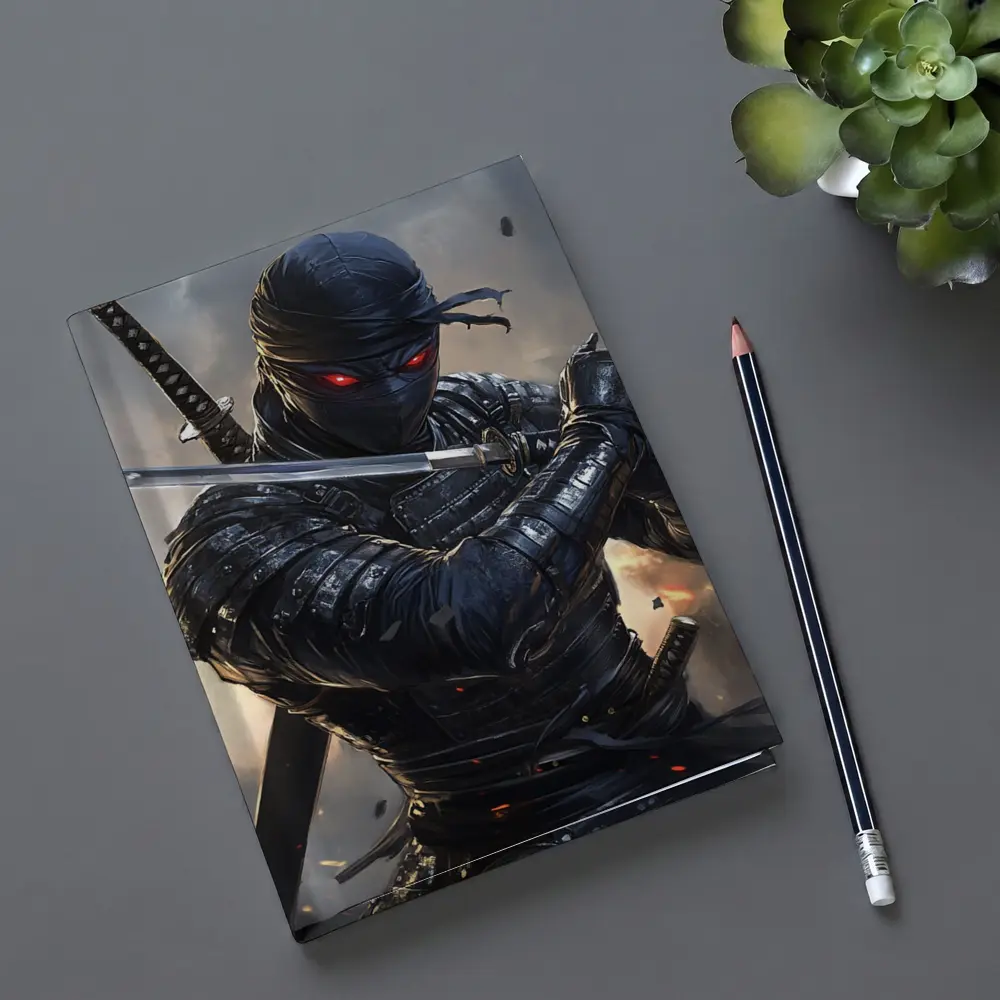 Dark Ninja Warrior Dual Swords Battle Scene – Notebooks