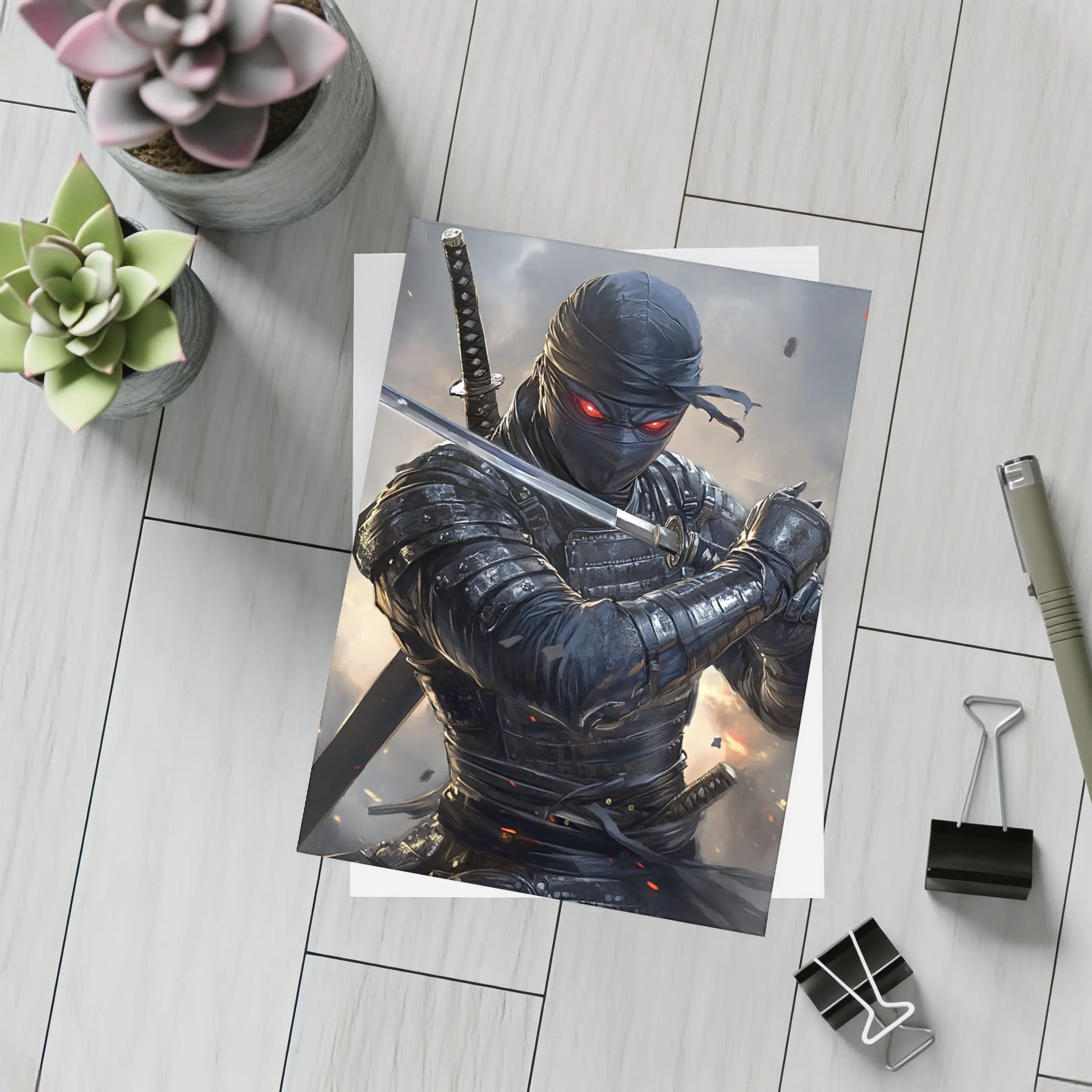 Dark Ninja Warrior Dual Swords Battle Scene – Postcards