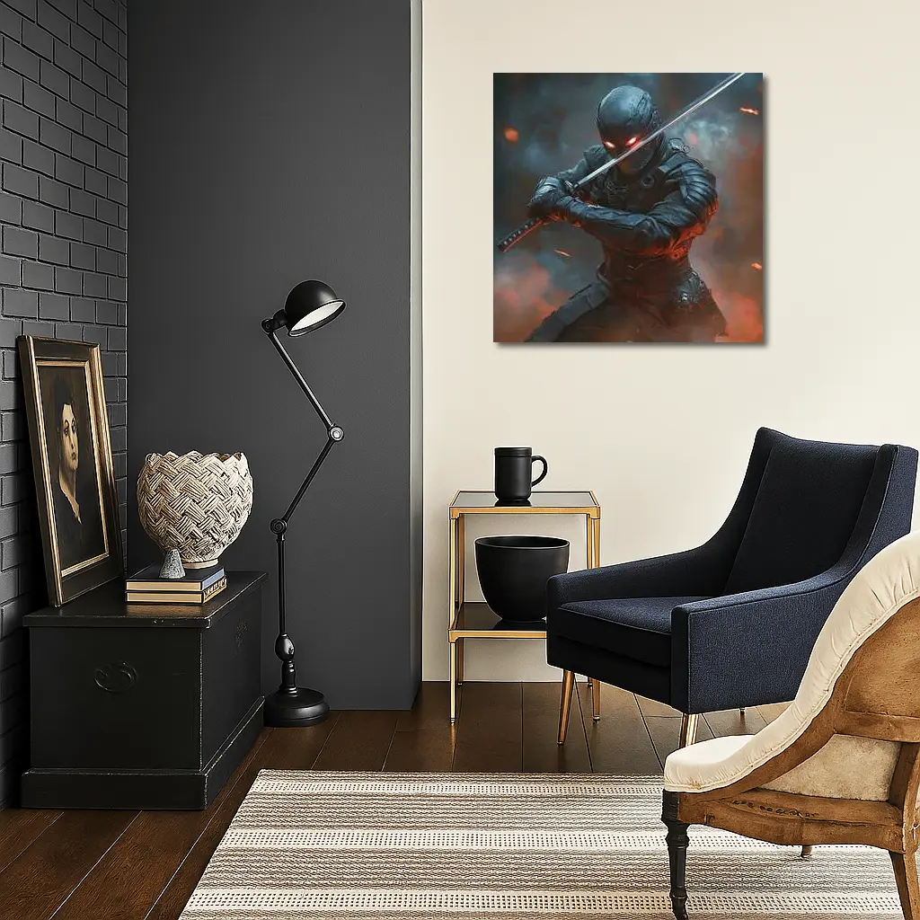 Cyberpunk Ninja Warrior Katana Smoke Battle – Wall Art