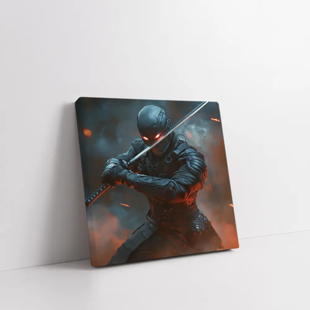 Cyberpunk Ninja Warrior Katana Smoke Battle – Wall Art