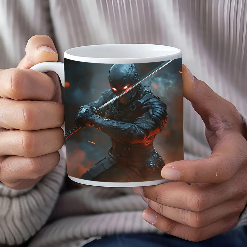 Cyberpunk Ninja Warrior Katana Smoke Battle – Mugs