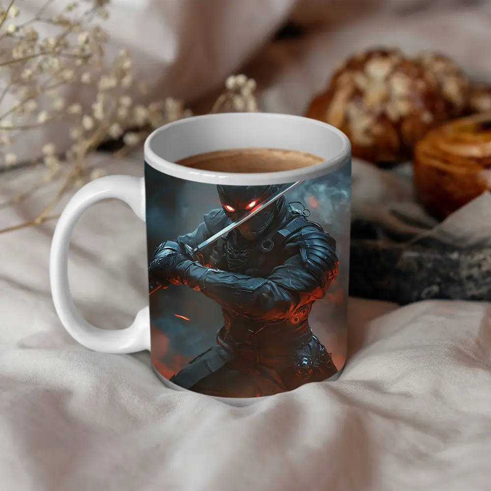 Cyberpunk Ninja Warrior Katana Smoke Battle – Mugs