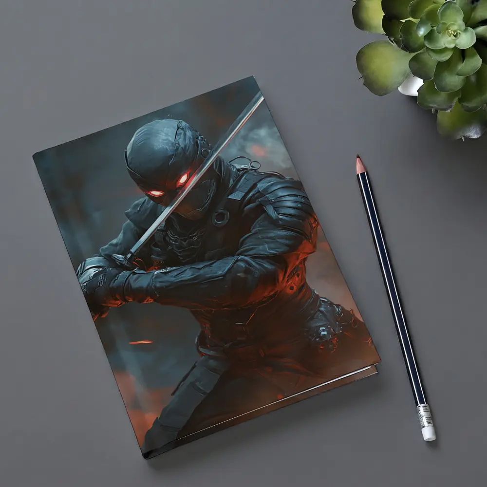 Cyberpunk Ninja Warrior Katana Smoke Battle – Notebooks