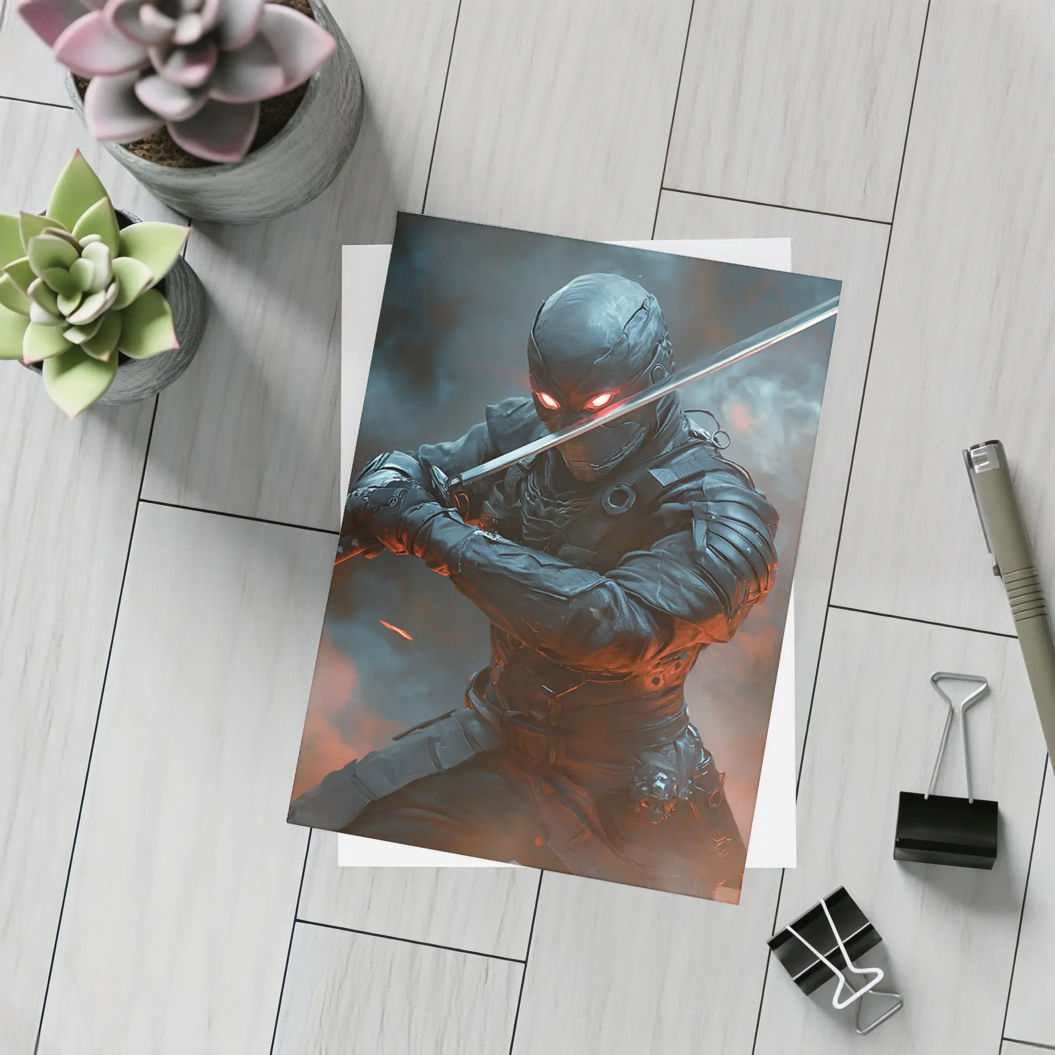 Cyberpunk Ninja Warrior Katana Smoke Battle – Postcards