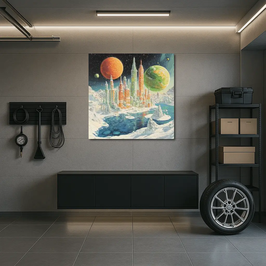 Retro Sci Fi Futuristic City Space Planets – Wall Art