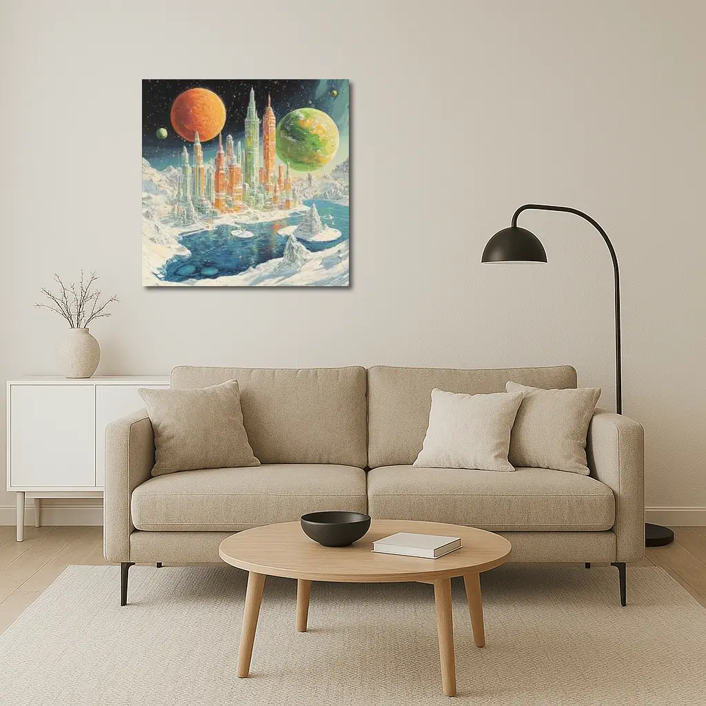 Retro Sci Fi Futuristic City Space Planets – Wall Art