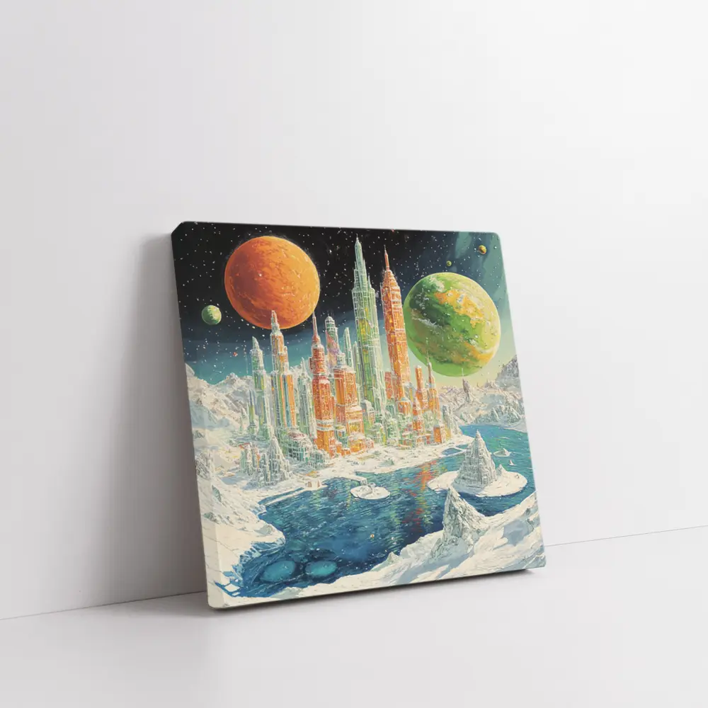 Retro Sci Fi Futuristic City Space Planets – Wall Art