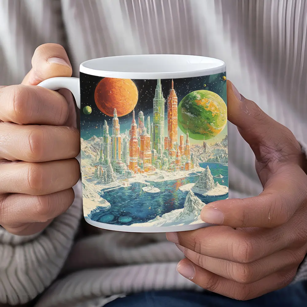 Retro Sci Fi Futuristic City Space Planets – Mugs