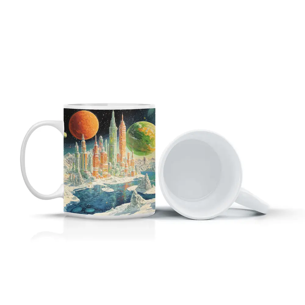Retro Sci Fi Futuristic City Space Planets – Mugs