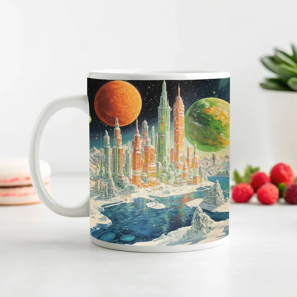 Retro Sci Fi Futuristic City Space Planets – Mugs