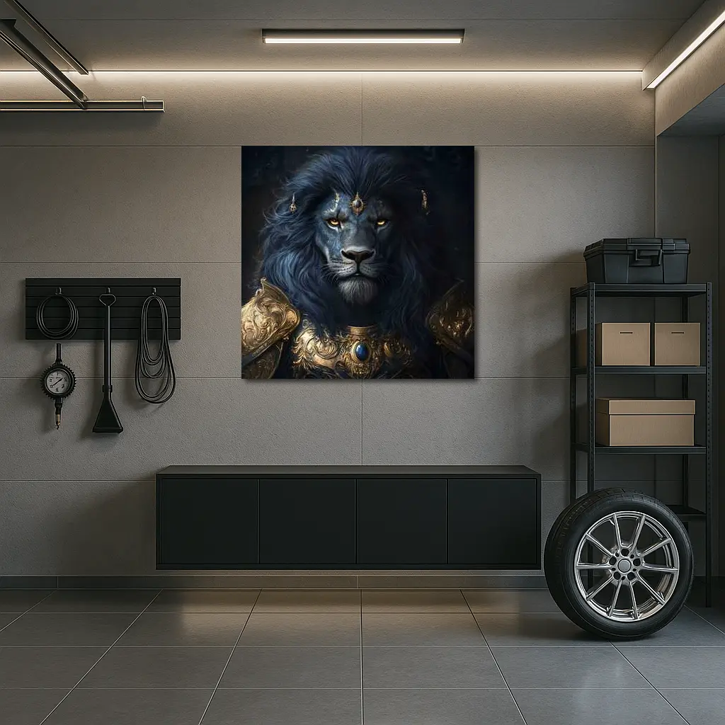 Dark Blue Lion Warrior Gold Armor Fantasy – Wall Art