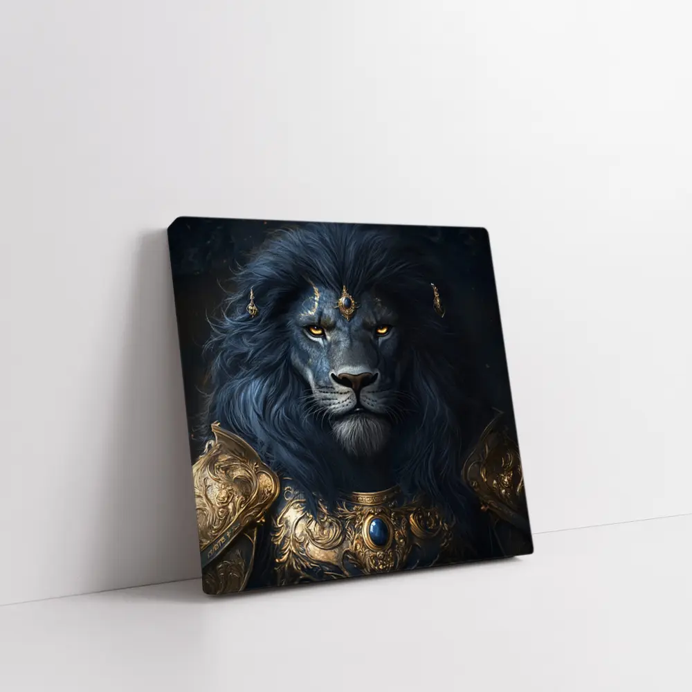 Dark Blue Lion Warrior Gold Armor Fantasy – Wall Art
