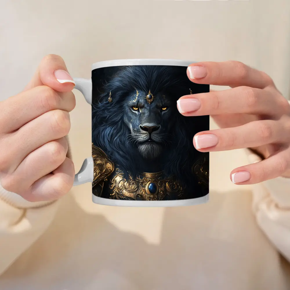 Dark Blue Lion Warrior Gold Armor Fantasy – Mugs