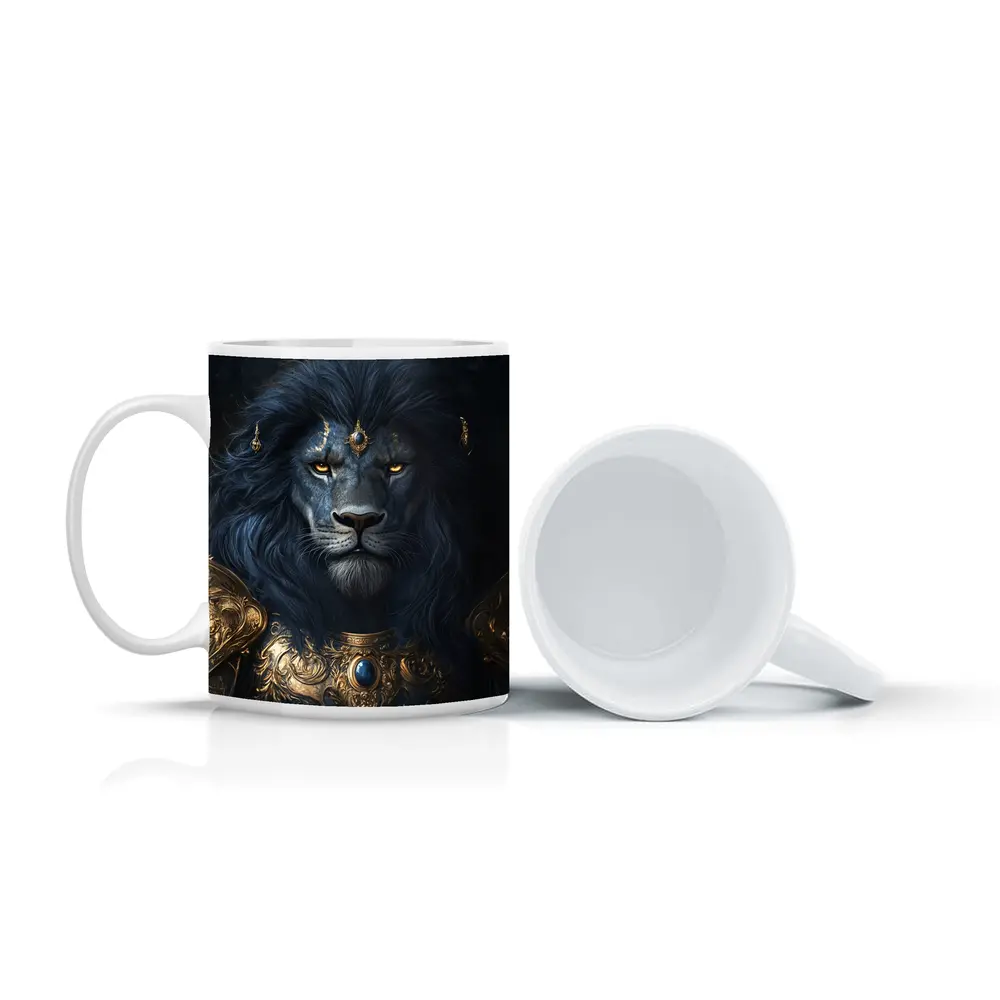 Dark Blue Lion Warrior Gold Armor Fantasy – Mugs