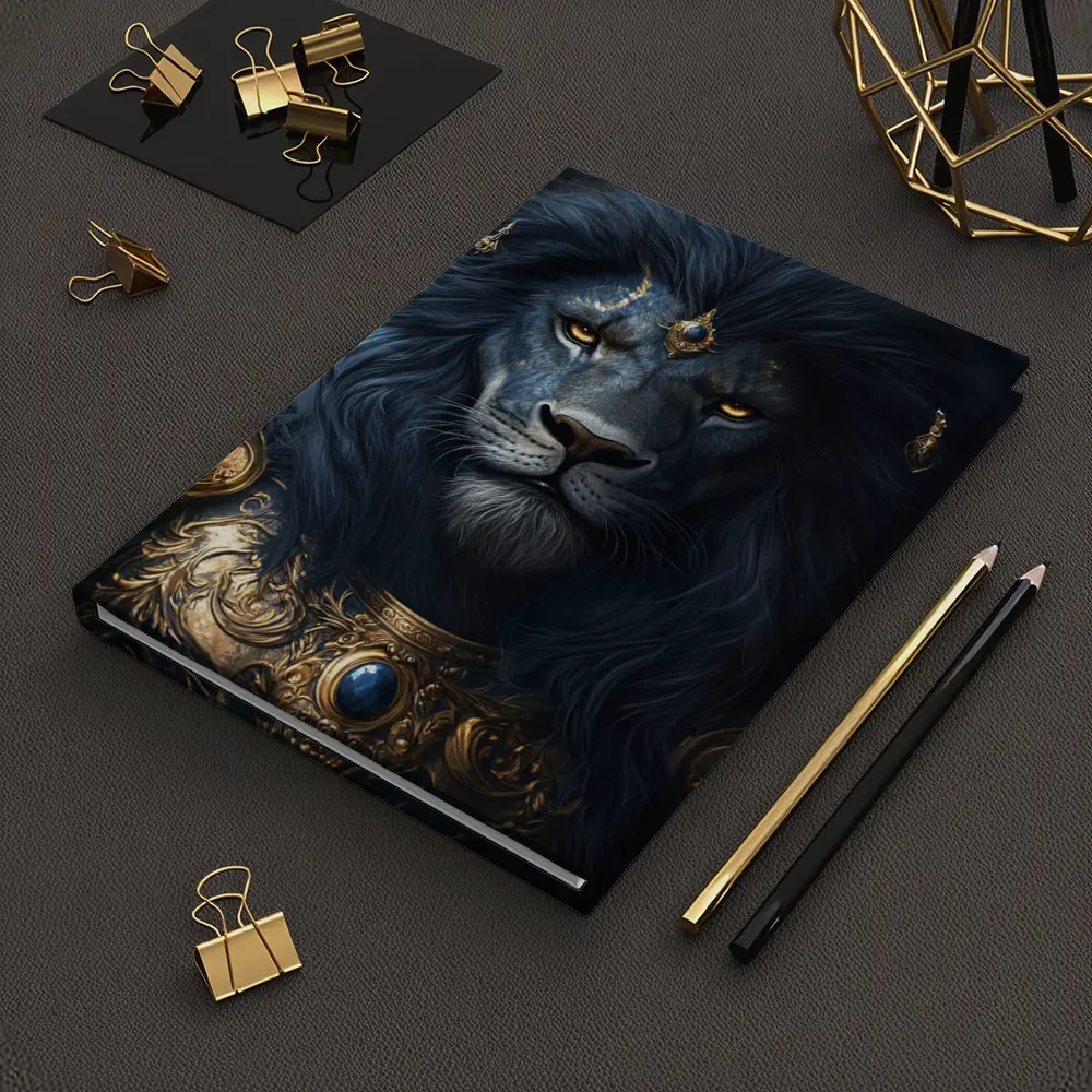 Dark Blue Lion Warrior Gold Armor Fantasy – Notebooks
