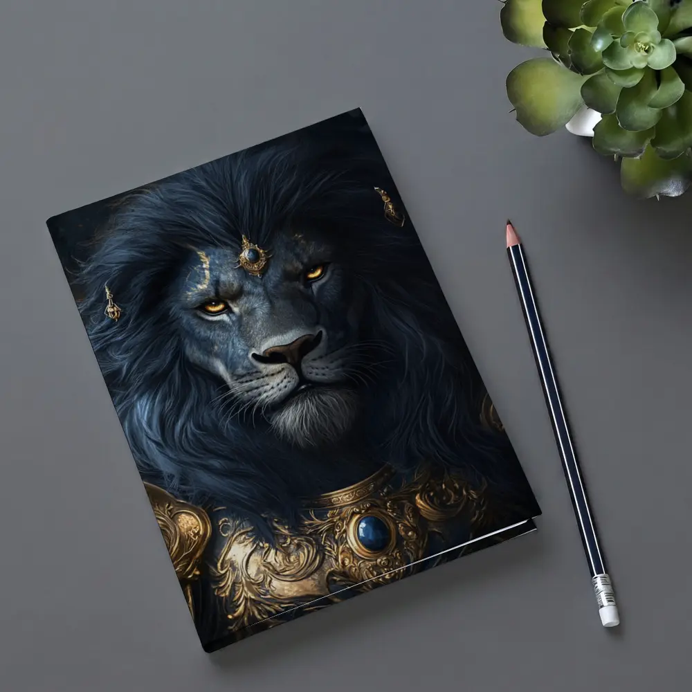 Dark Blue Lion Warrior Gold Armor Fantasy – Notebooks