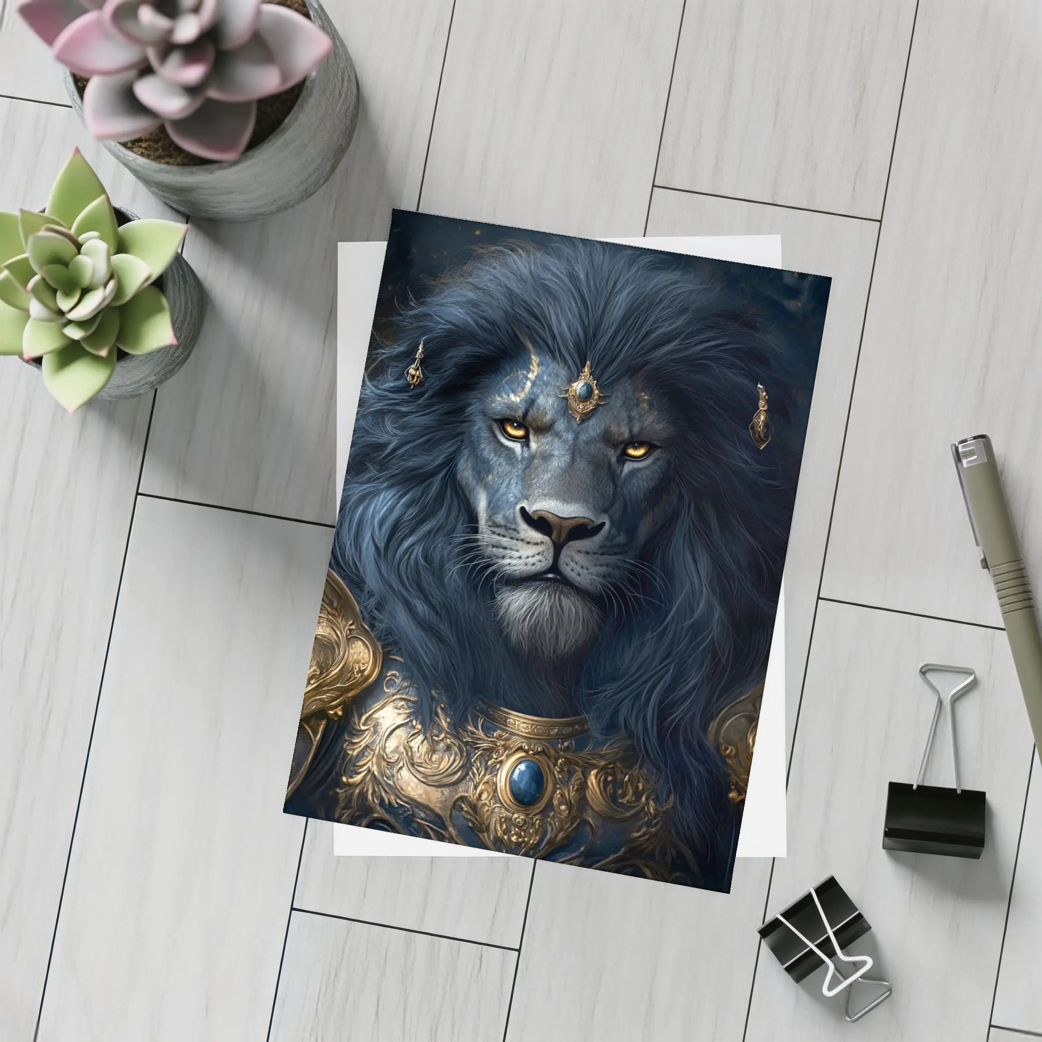 Dark Blue Lion Warrior Gold Armor Fantasy – Postcards