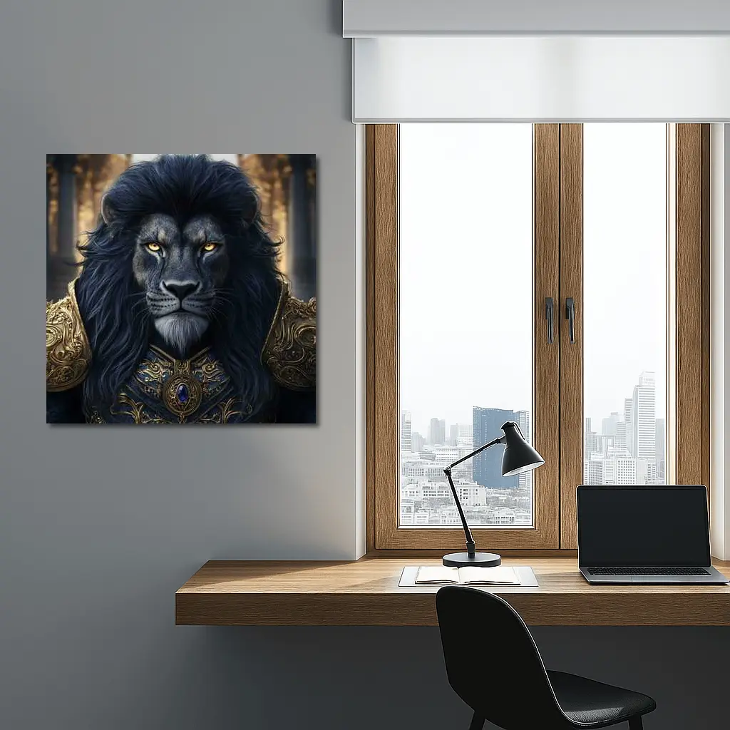 Dark Lion Warrior in Golden Armor Fantasy – Wall Art