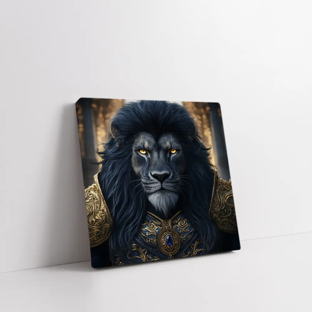 Dark Lion Warrior in Golden Armor Fantasy – Wall Art