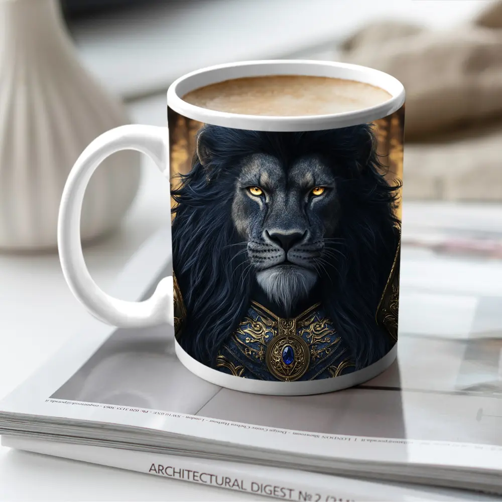 Dark Lion Warrior in Golden Armor Fantasy – Mugs