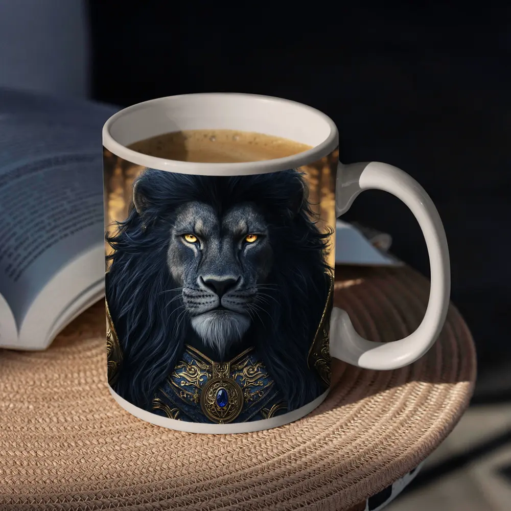Dark Lion Warrior in Golden Armor Fantasy – Mugs