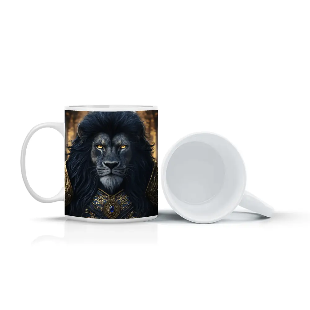 Dark Lion Warrior in Golden Armor Fantasy – Mugs