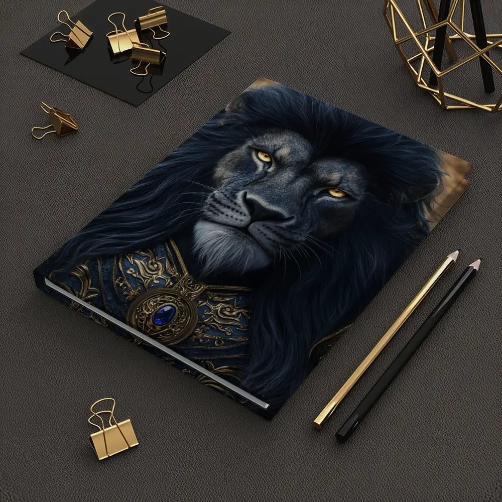 Dark Lion Warrior in Golden Armor Fantasy – Notebooks